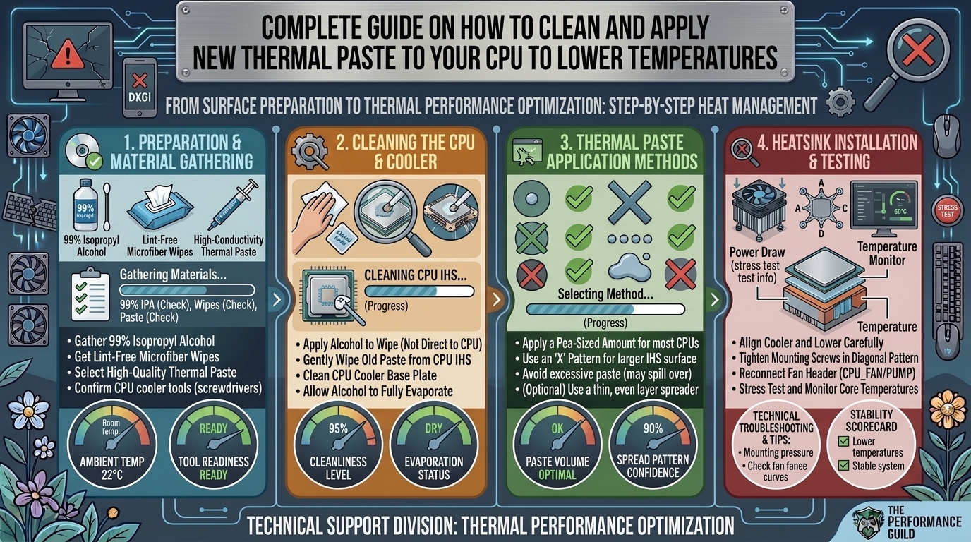 Complete guide on how to clean and apply new thermal paste to your cpu to lower temperatures