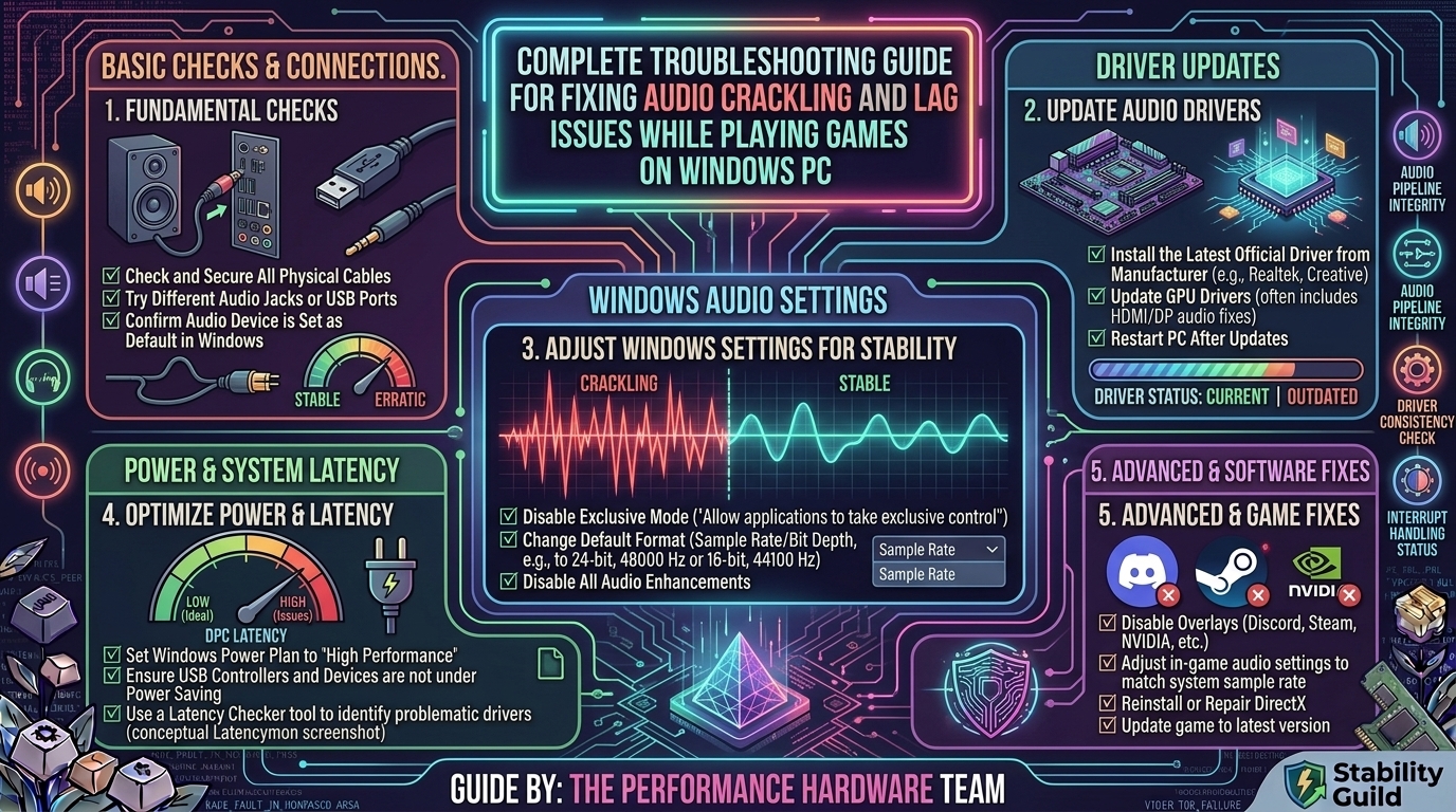 Complete troubleshooting guide for fixing audio crackling and lag issues while playing games on windows pc