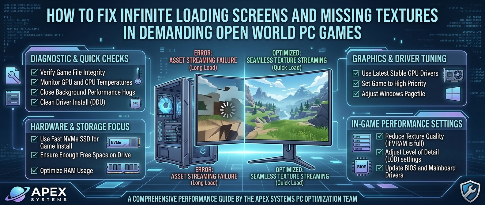 How to fix infinite loading screens and missing textures in demanding open world pc games
