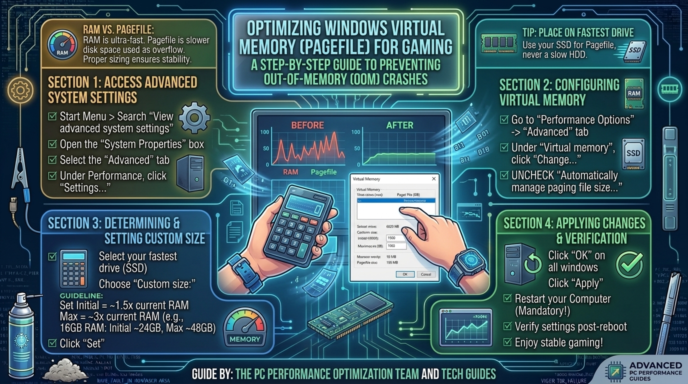 How to configure windows virtual memory paging file size to prevent out of memory crashes while gaming