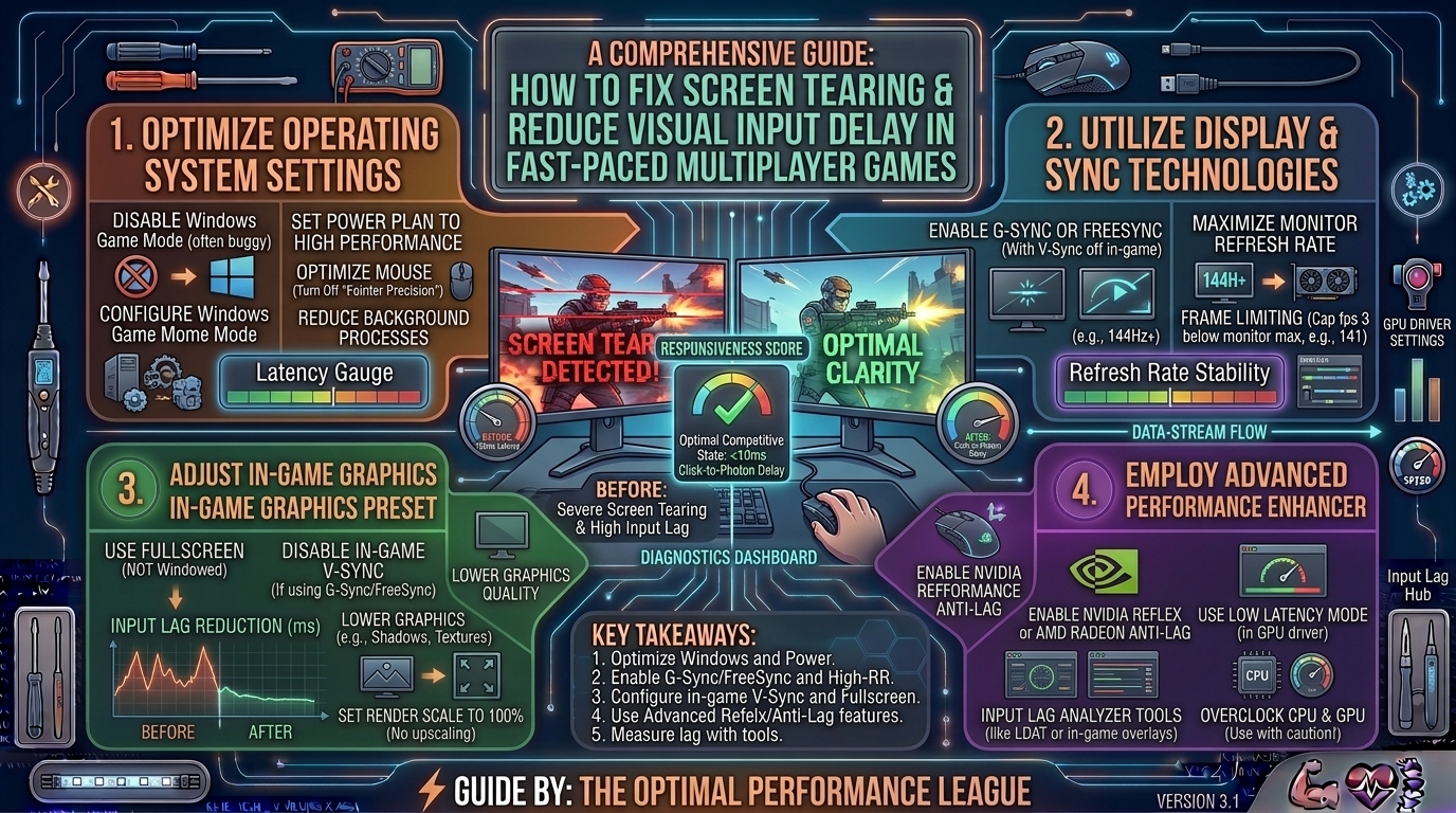 How to fix screen tearing and visual input delay in fast paced competitive multiplayer games
