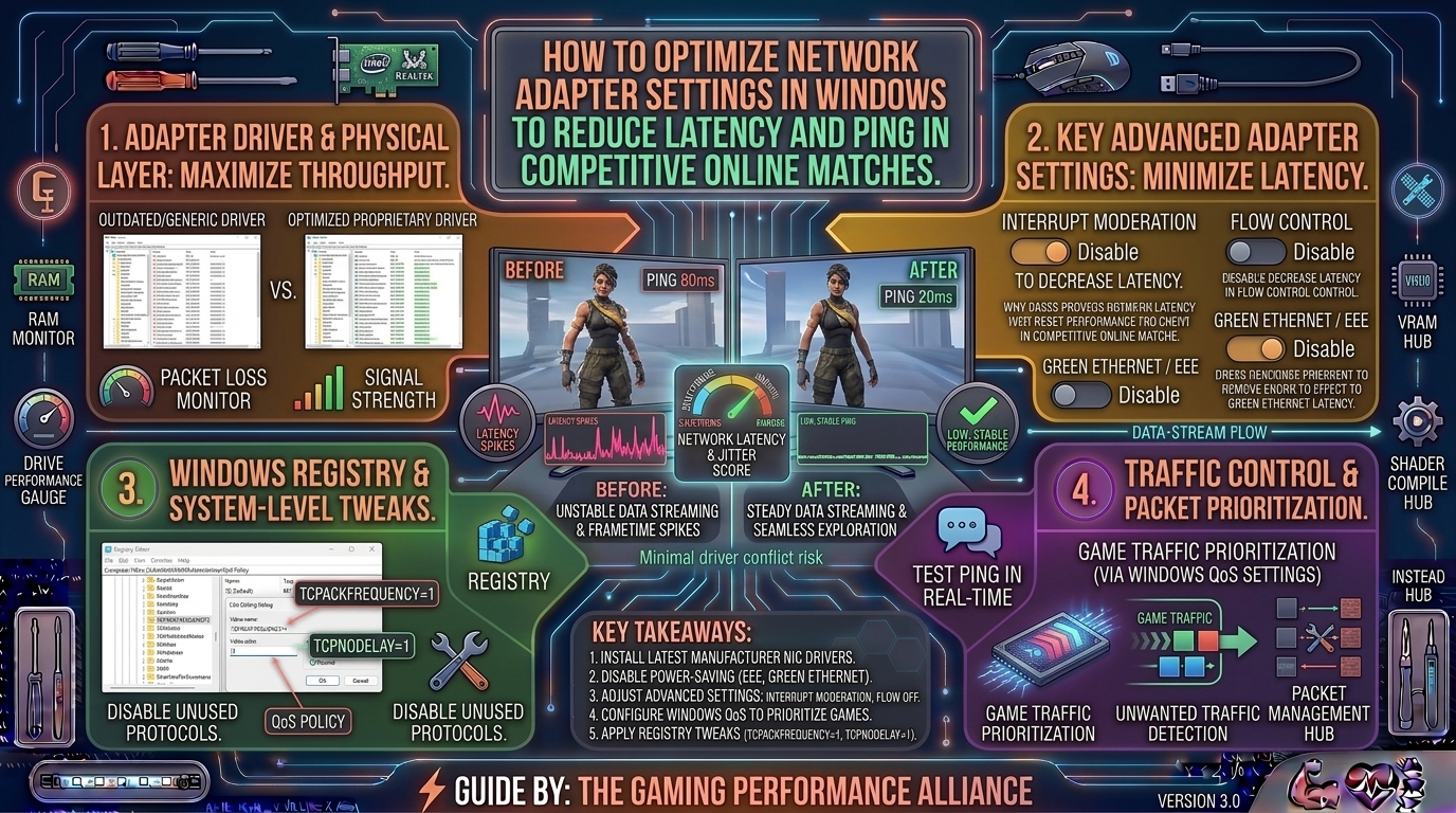 How to optimize network adapter settings in windows to reduce latency and ping in competitive online matches