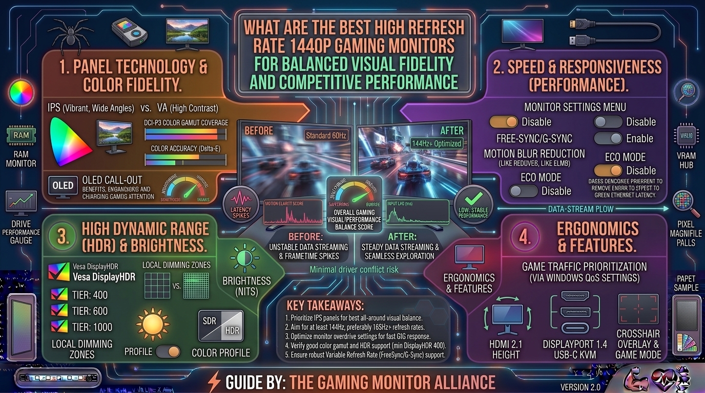 What are the best high refresh rate 1440p gaming monitors for balanced visual fidelity and competitive performance