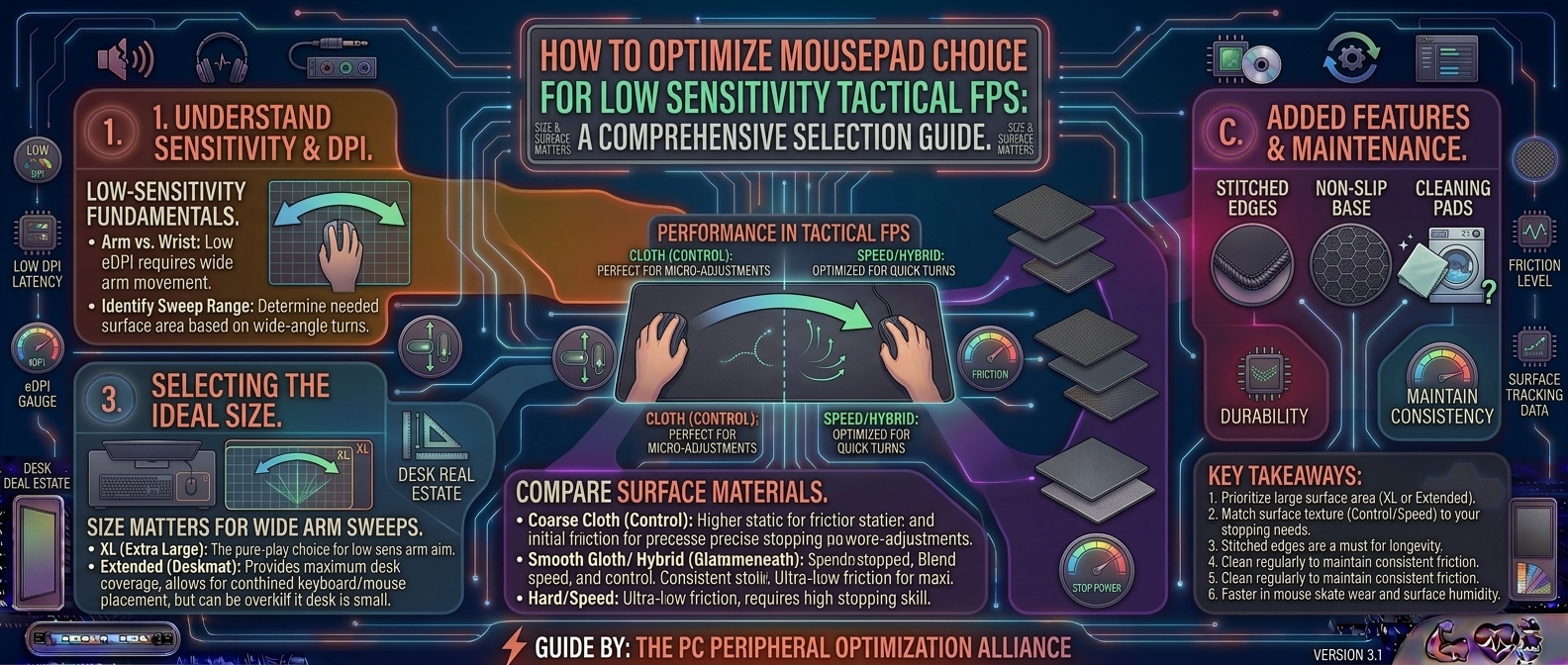 How to choose the right desk mousepad size and surface material for low sensitivity tactical first person shooters