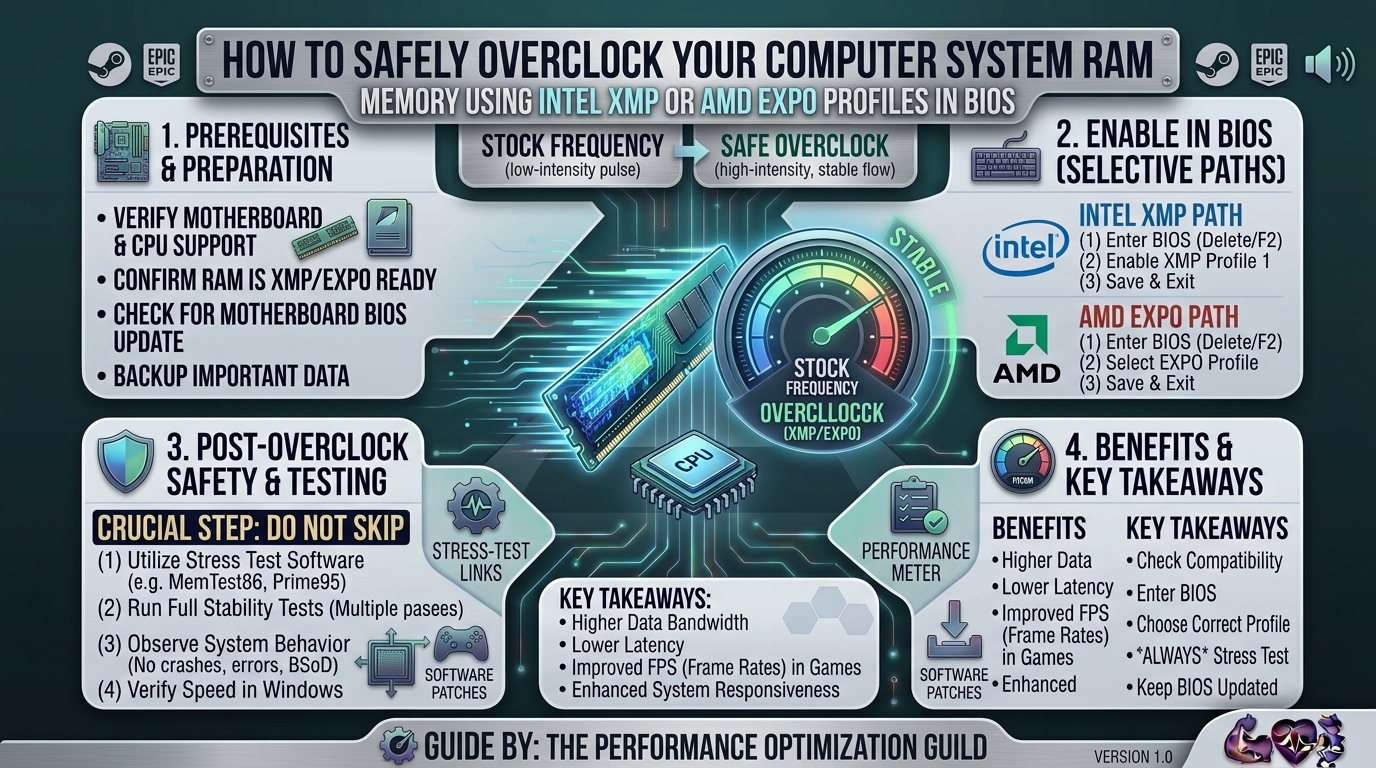 how to safely overclock your computer system ram memory using intel xmp or amd expo profiles in bios
