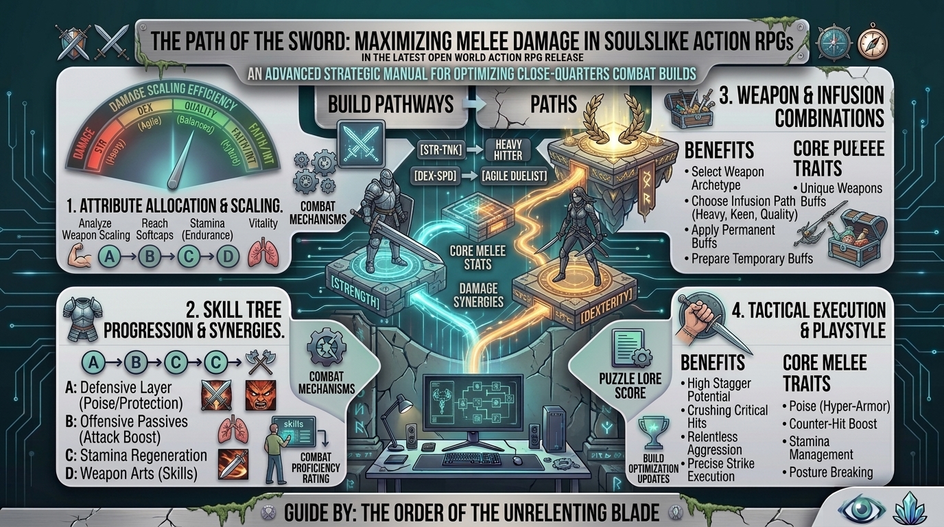 what are the best character build skill trees for maximizing melee damage in soulslike action role playing games