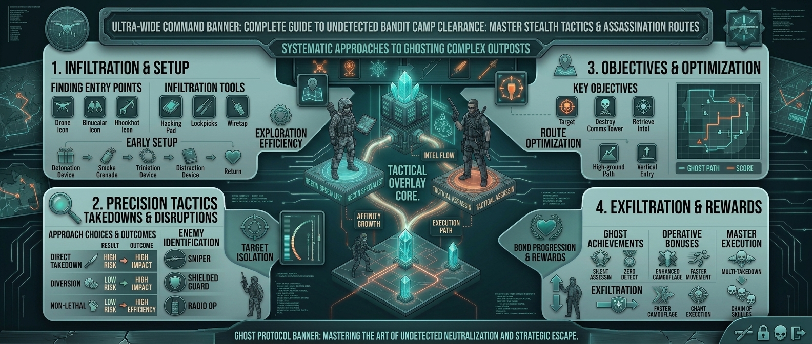 what are the best stealth tactics and assassination routes to clear out enemy bandit camps without being detected