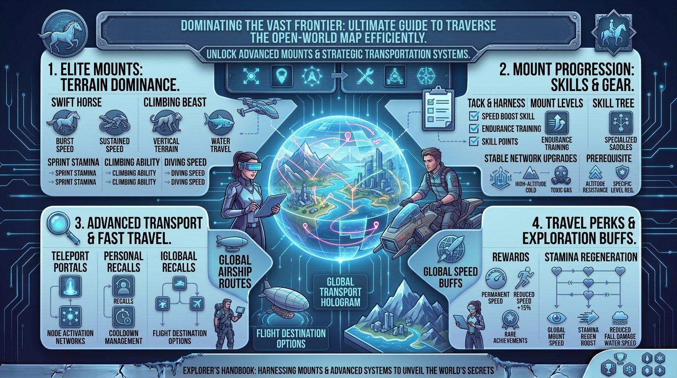 what are the best mounts and transportation methods to traverse the giant open world map efficiently