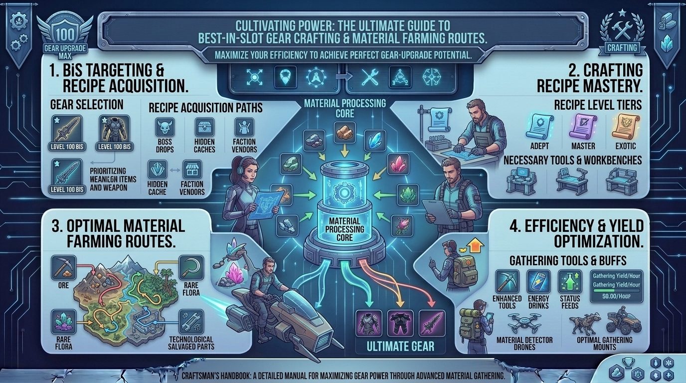 what are the best crafting recipes and material farming routes for upgrading your gear to maximum level