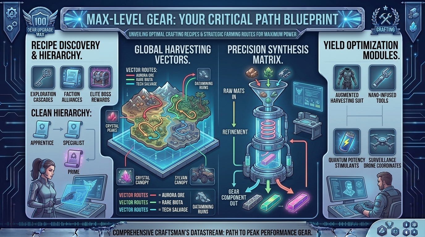 what are the best crafting recipes and material farming routes for upgrading your gear to maximum level