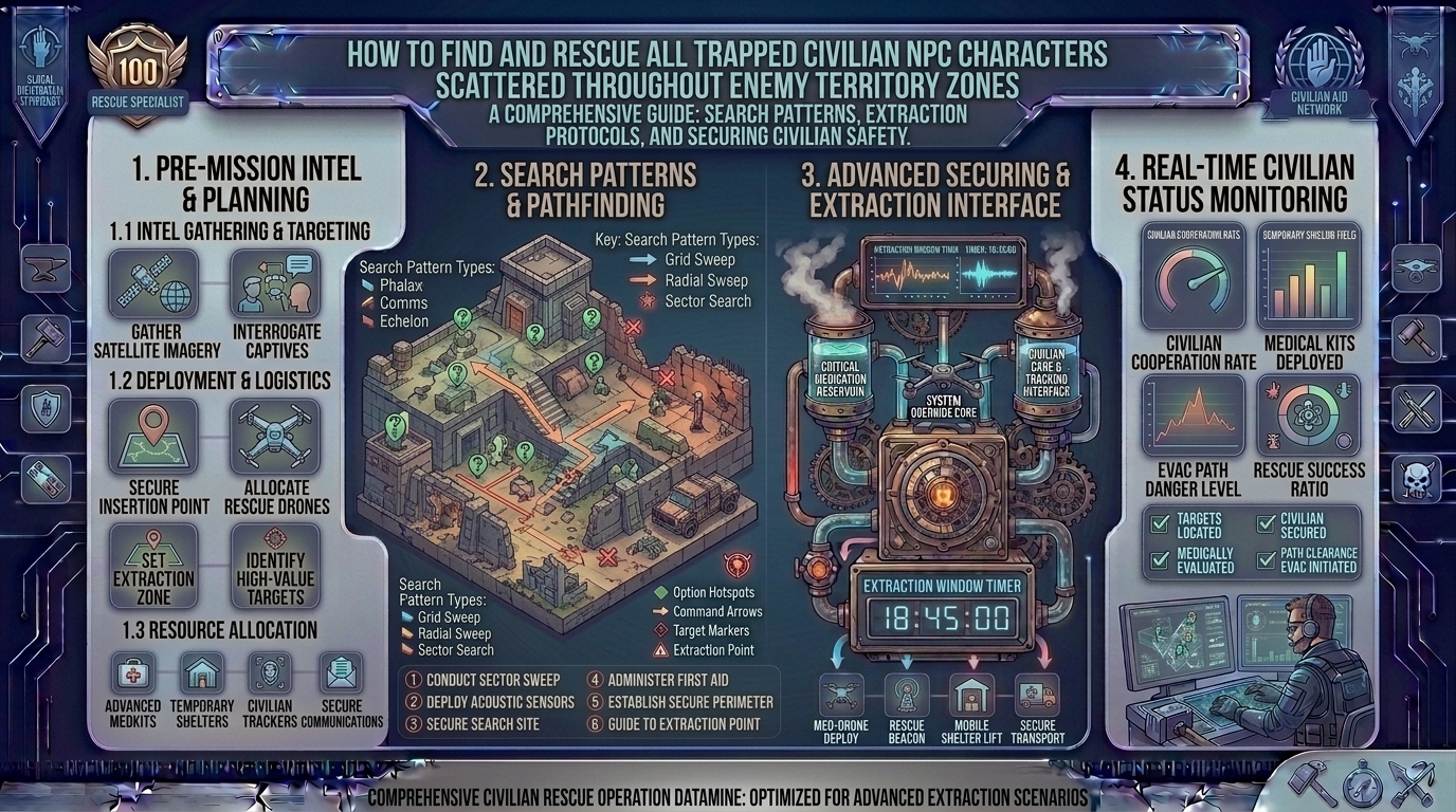 how to find and rescue all trapped civilian NPC characters scattered throughout enemy territory zones