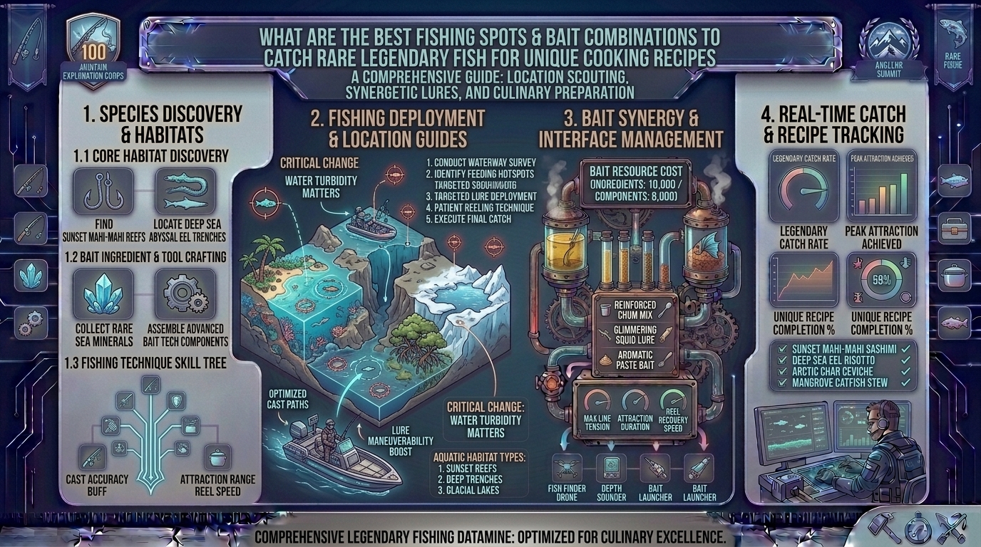 what are the best fishing spots and bait combinations to catch rare legendary fish for unique cooking recipes