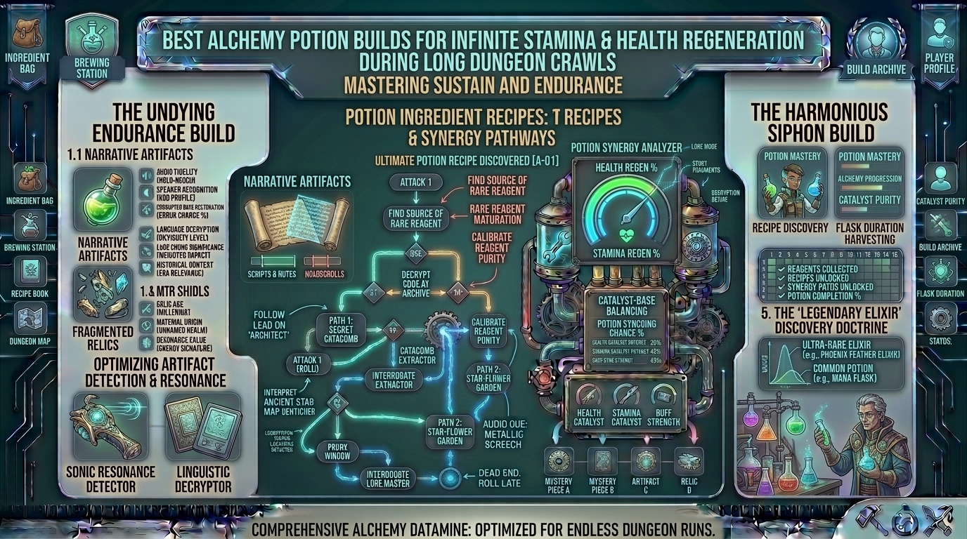 what are the best alchemy potion builds for infinite stamina and health regeneration during long dungeon crawls