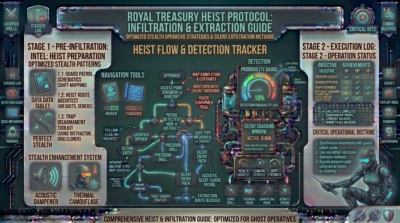 How to complete the royal treasury heist mission without alerting any royal guards or tripping security traps