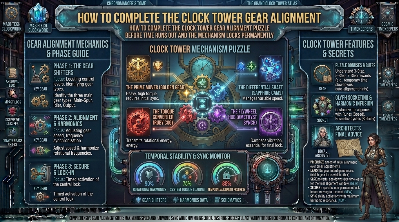 how to complete the clock tower gear alignment puzzle before time runs out and the mechanism locks permanently