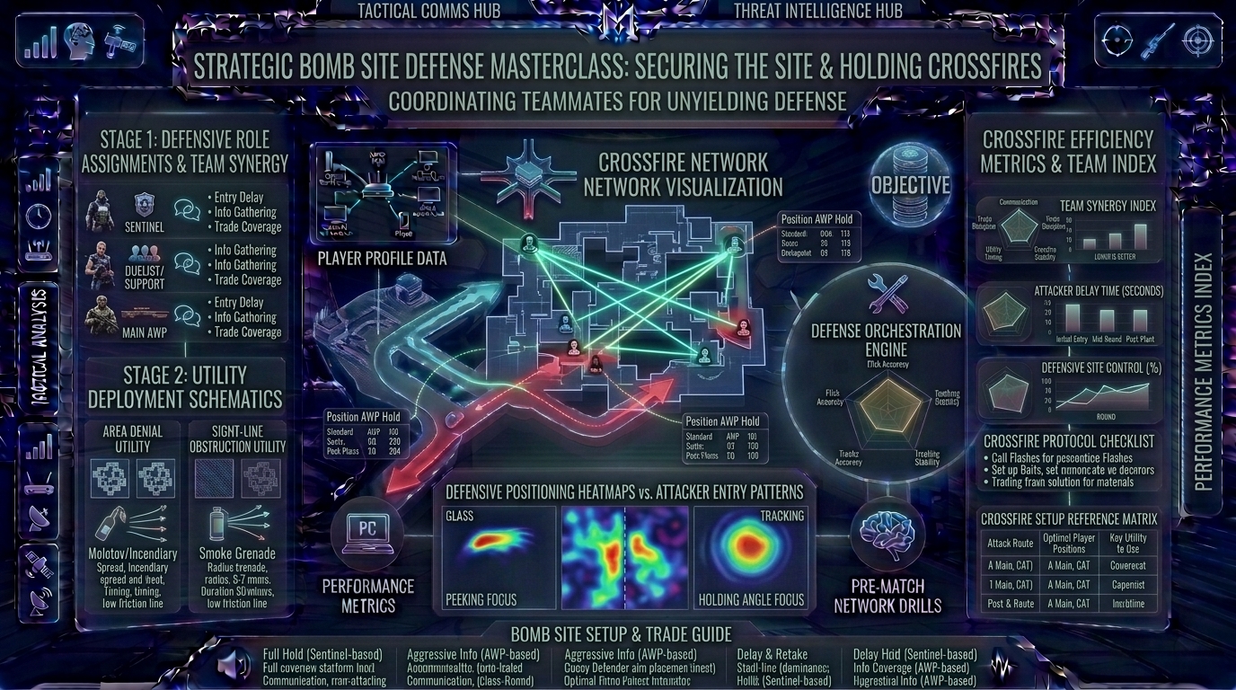 what are the best strategies for defending bomb sites and holding defensive crossfire setups with your teammates