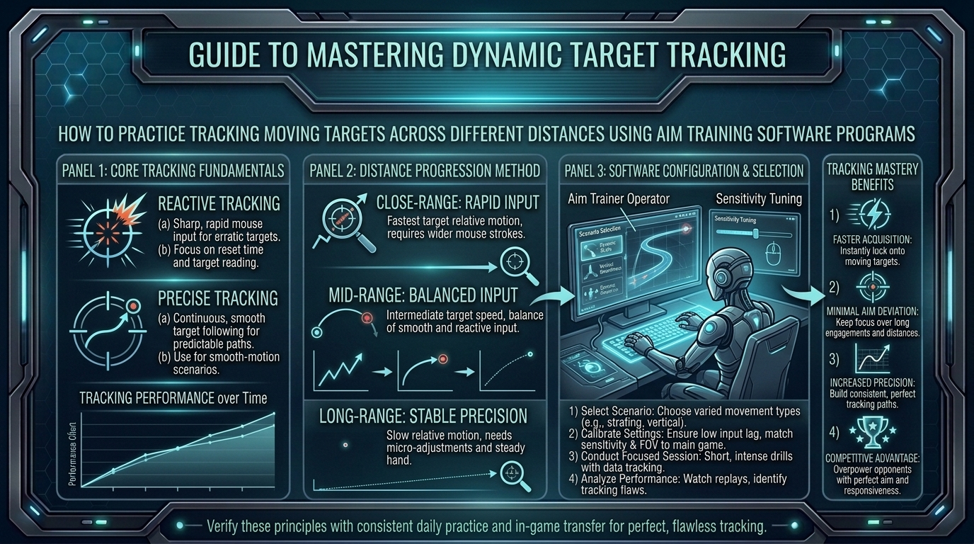 how to practice tracking moving targets across different distances using specialized aim training software programs
