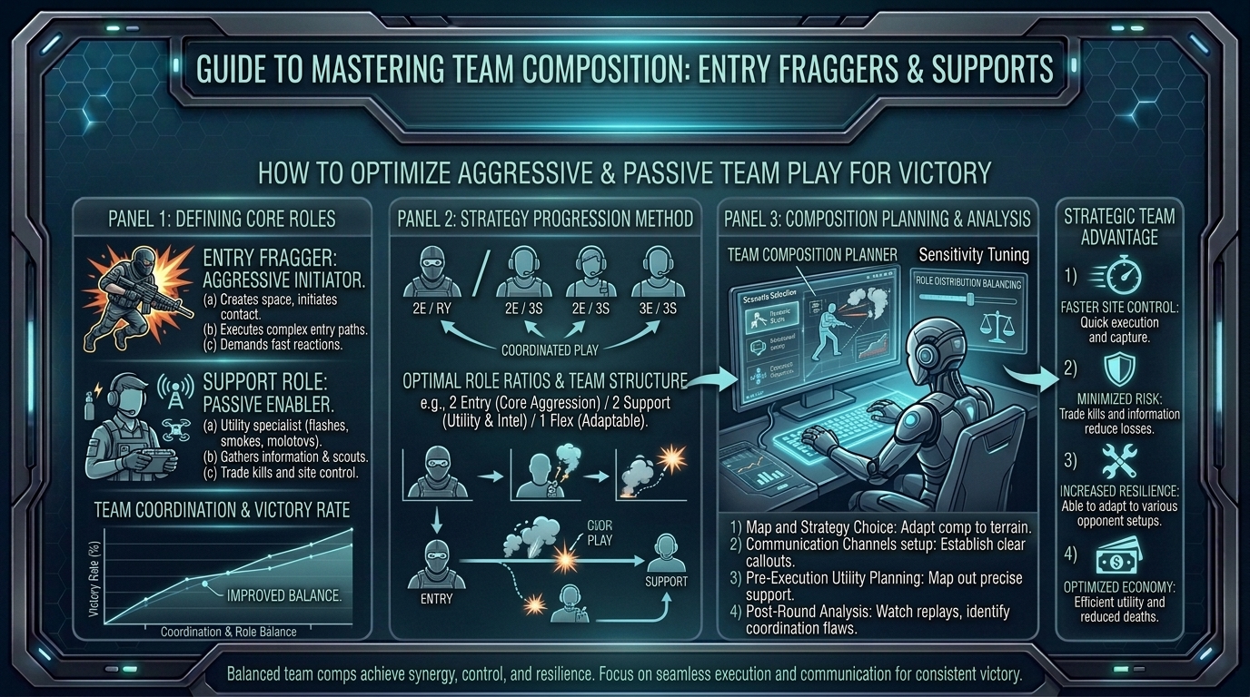 what are the best team composition strategies for balancing aggressive entry fraggers and passive support roles