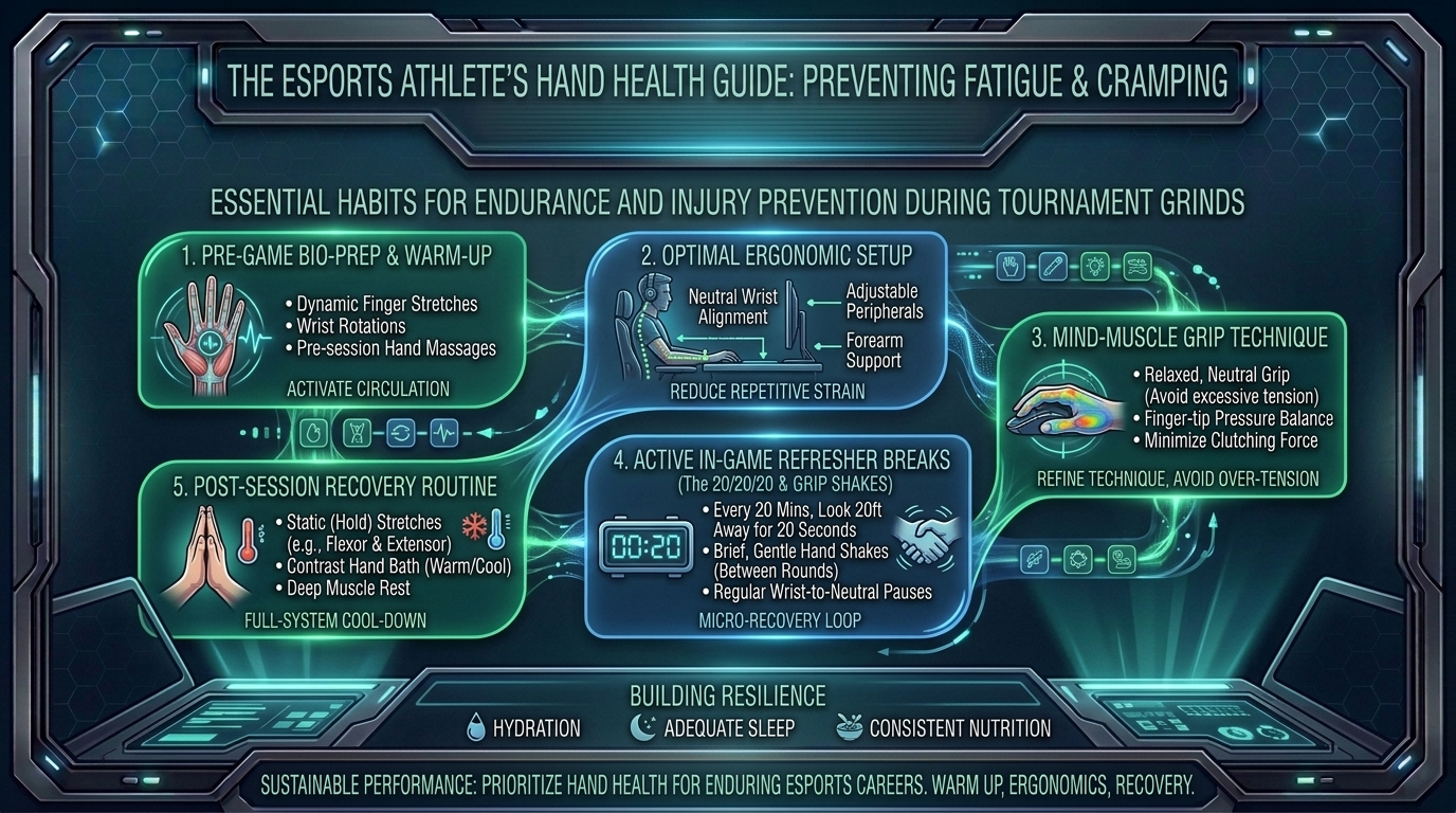 what are the best habits to prevent hand fatigue and cramping during multi hour esports tournament grind sessions