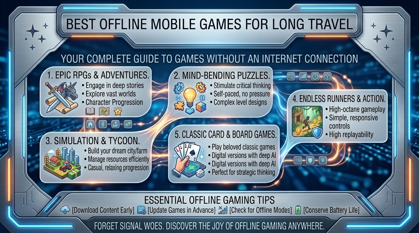 what are the best offline mobile games for long flights and road trips without needing internet connection
