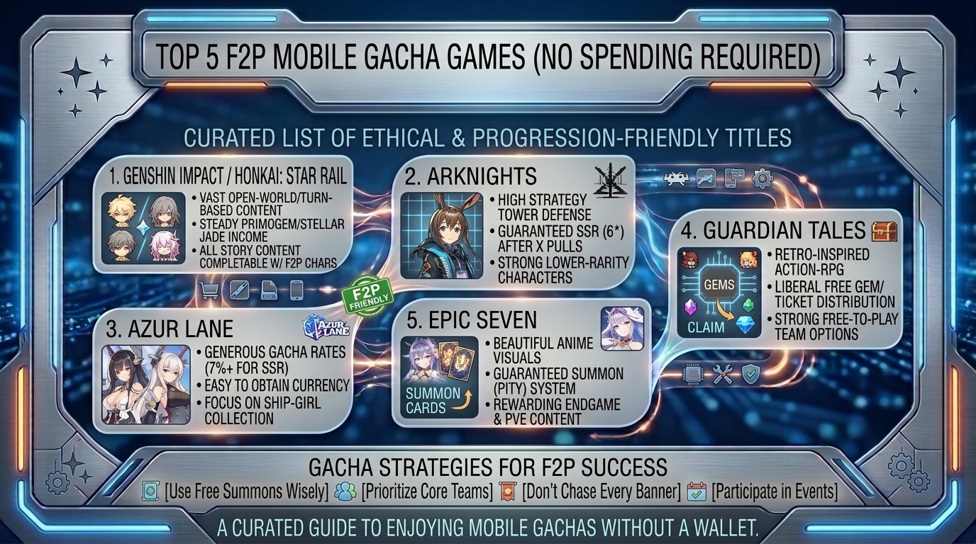 what are the best free to play mobile gacha games that do not require spending money to progress