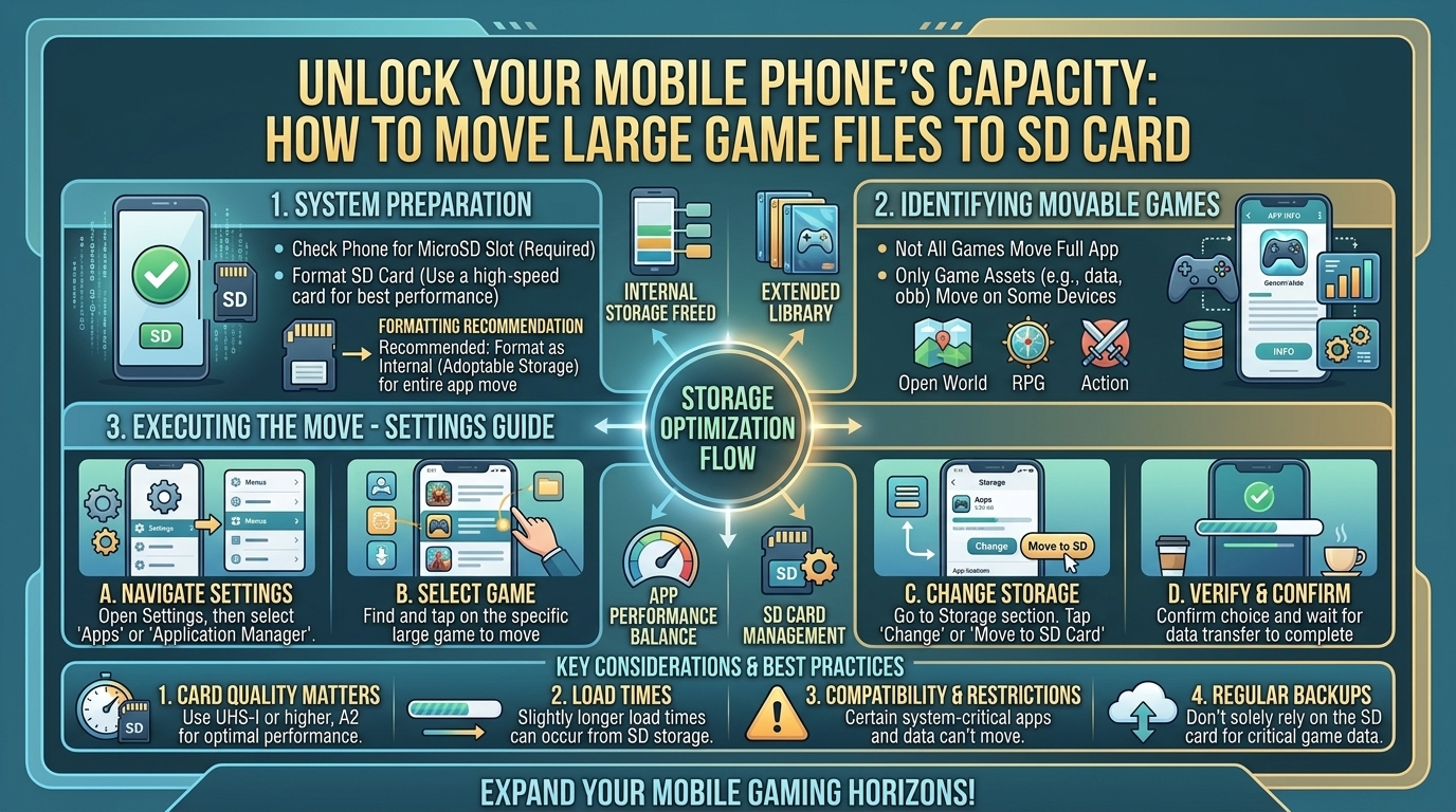 How to clear up internal storage space on your mobile phone by moving large game files to sd cards