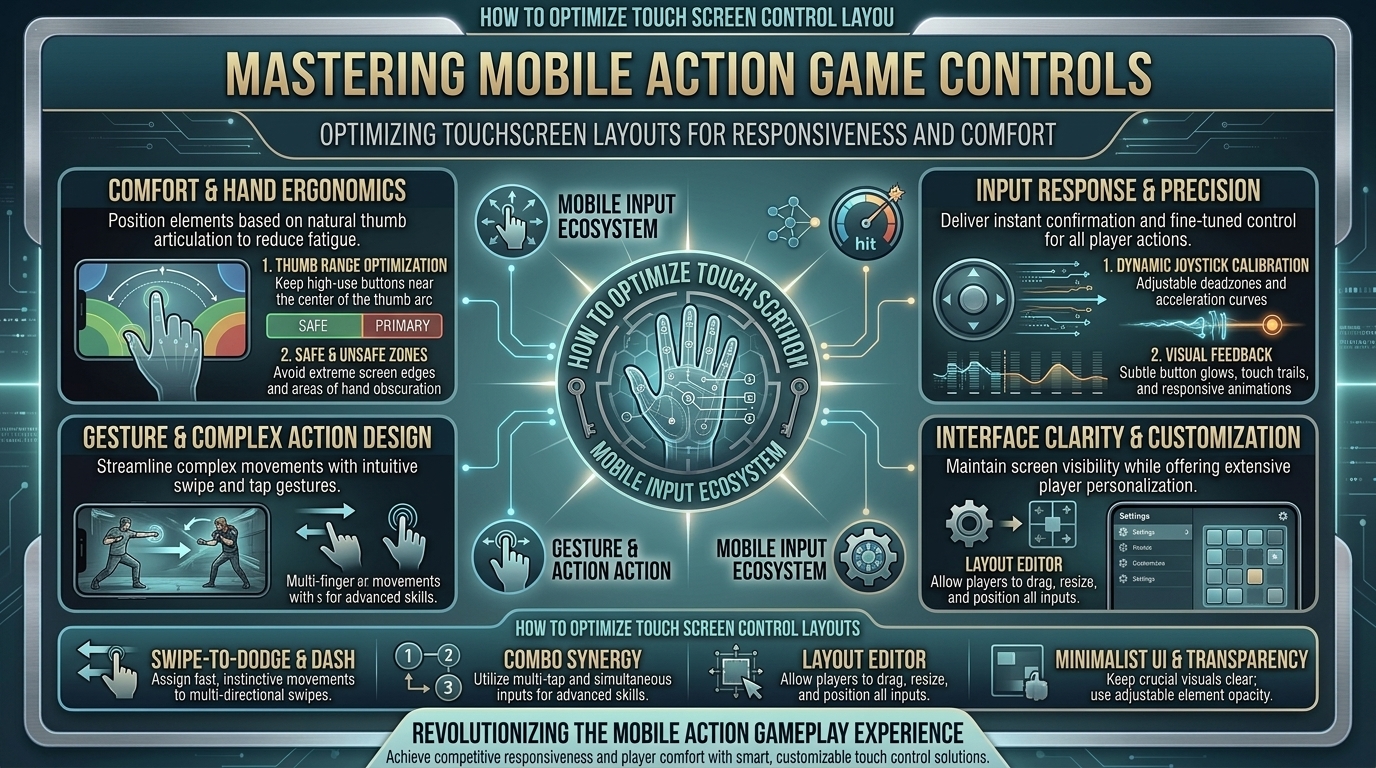 How to optimize touch screen control layouts in mobile action games for better responsiveness and comfort