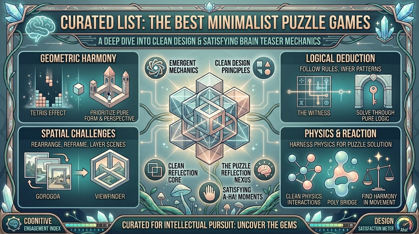 what are the best minimalist puzzle games with clean design and satisfying brain teaser mechanics