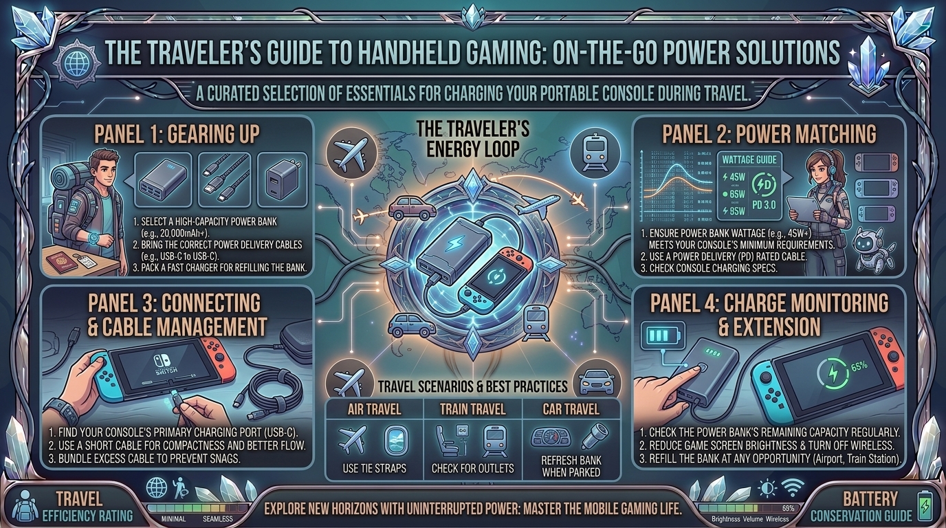 how to use external portable power banks to charge your handheld gaming console while traveling on the go