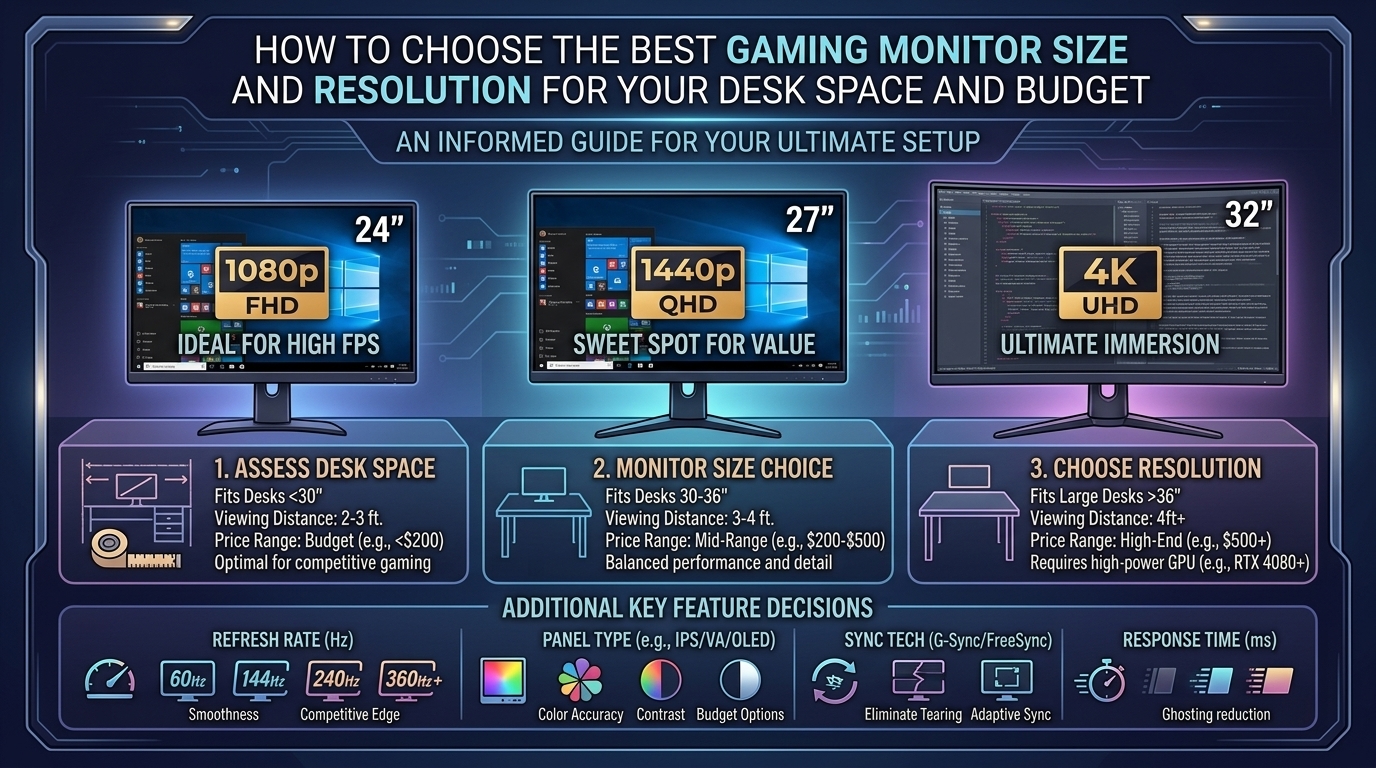how to choose the best gaming monitor size and resolution for your desk space and budget
