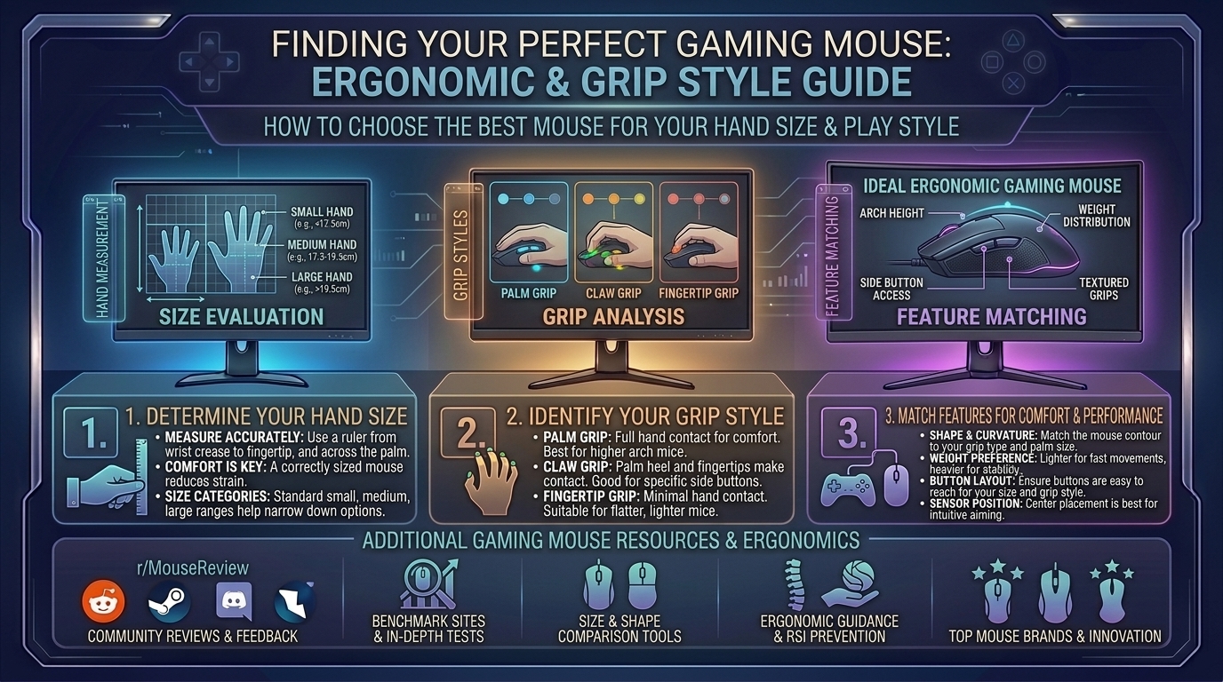 what are the best ergonomic gaming mouse buying guides for different hand sizes and grip styles