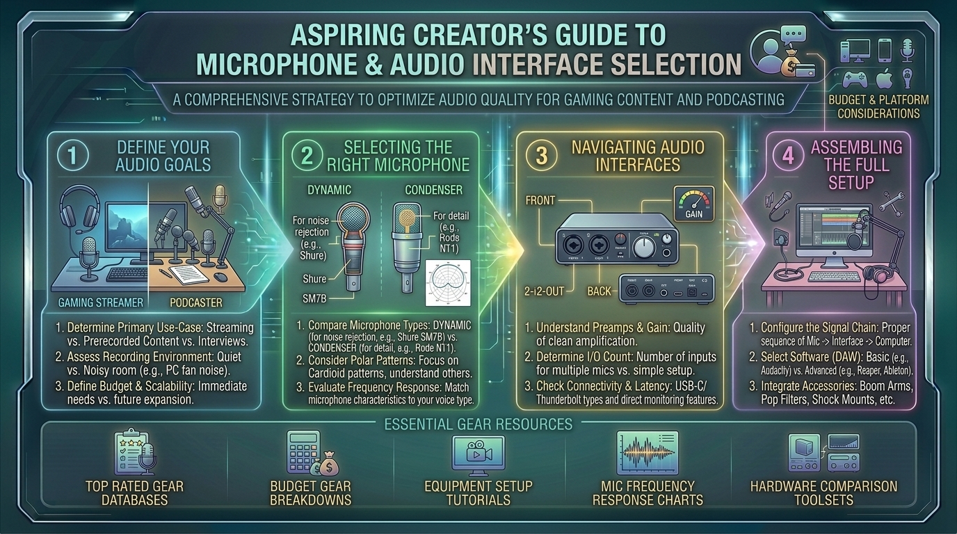 what are the best microphone and audio interface buying guides for aspiring gaming content creators and podcasters