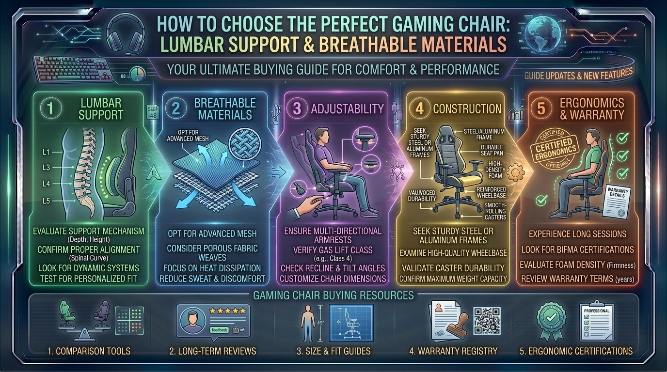 what are the best gaming chair buying guides focusing on lumbar support and breathable fabric materials