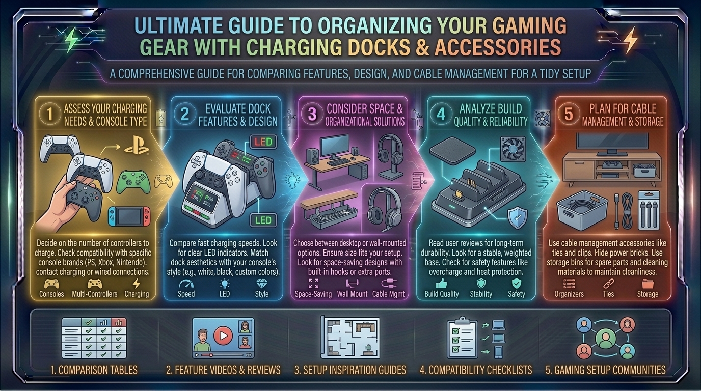 What are the best controller charging dock and accessory buying guides for keeping your gaming gear organized