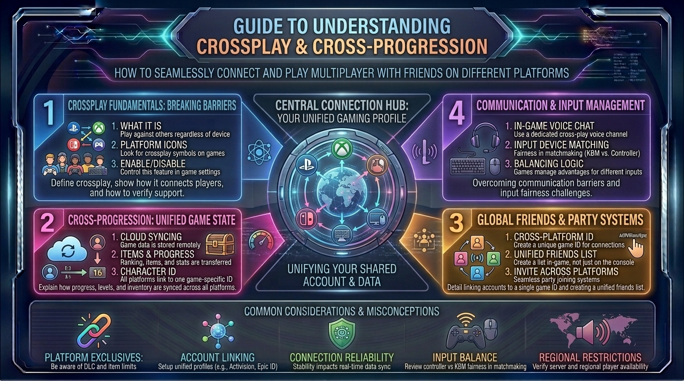 How to understand crossplay and cross-progression features when playing multiplayer games with friends on different platforms
